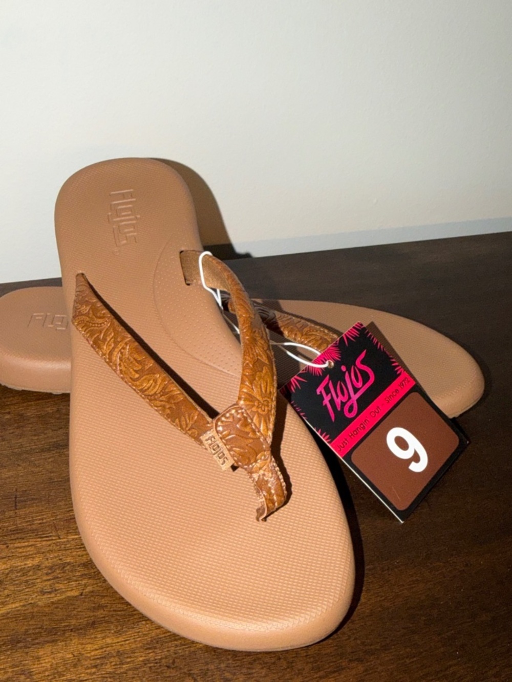 Women's FloJos Rosita Artisan Memory F Flip Flop Sandals, Size 9 Tan NWT